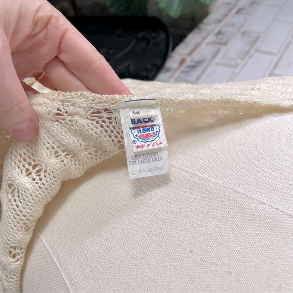 Vintage 70s Crochet Top Cream & Tan Metallic Rope Belt Pull On Midi Dress 6 - Picture 10 of 12